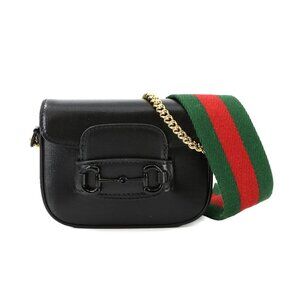 GUCCI Horsebit 1955 Mini Chain Hand Shoulder Bag Leather Black 726863 90282768